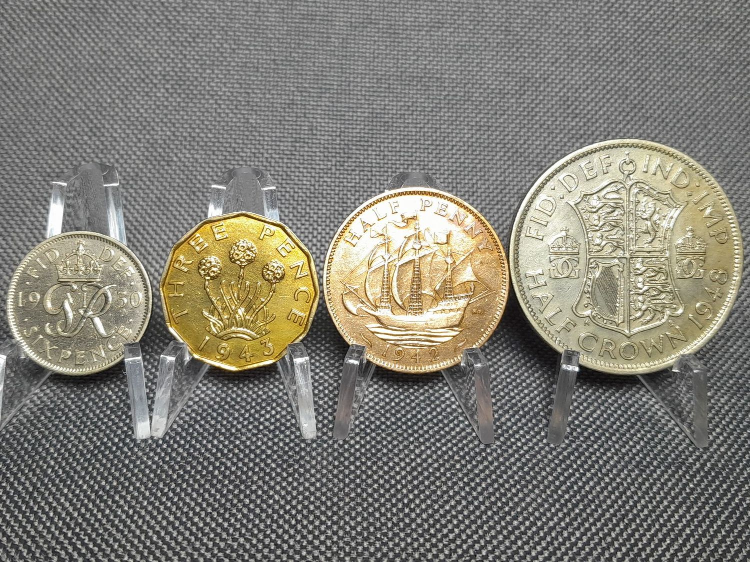 Münzen Set England 1942 1943 1948 1950  1/2 3 6 Pence Half Penny Crown George VI. Erhaltung!!!