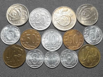 Münzen Set Tschechoslowakei 1962 1963 1965 1966 1967 1969 1971 1 3 5 10 25 50 Heller Krone Erhaltung!