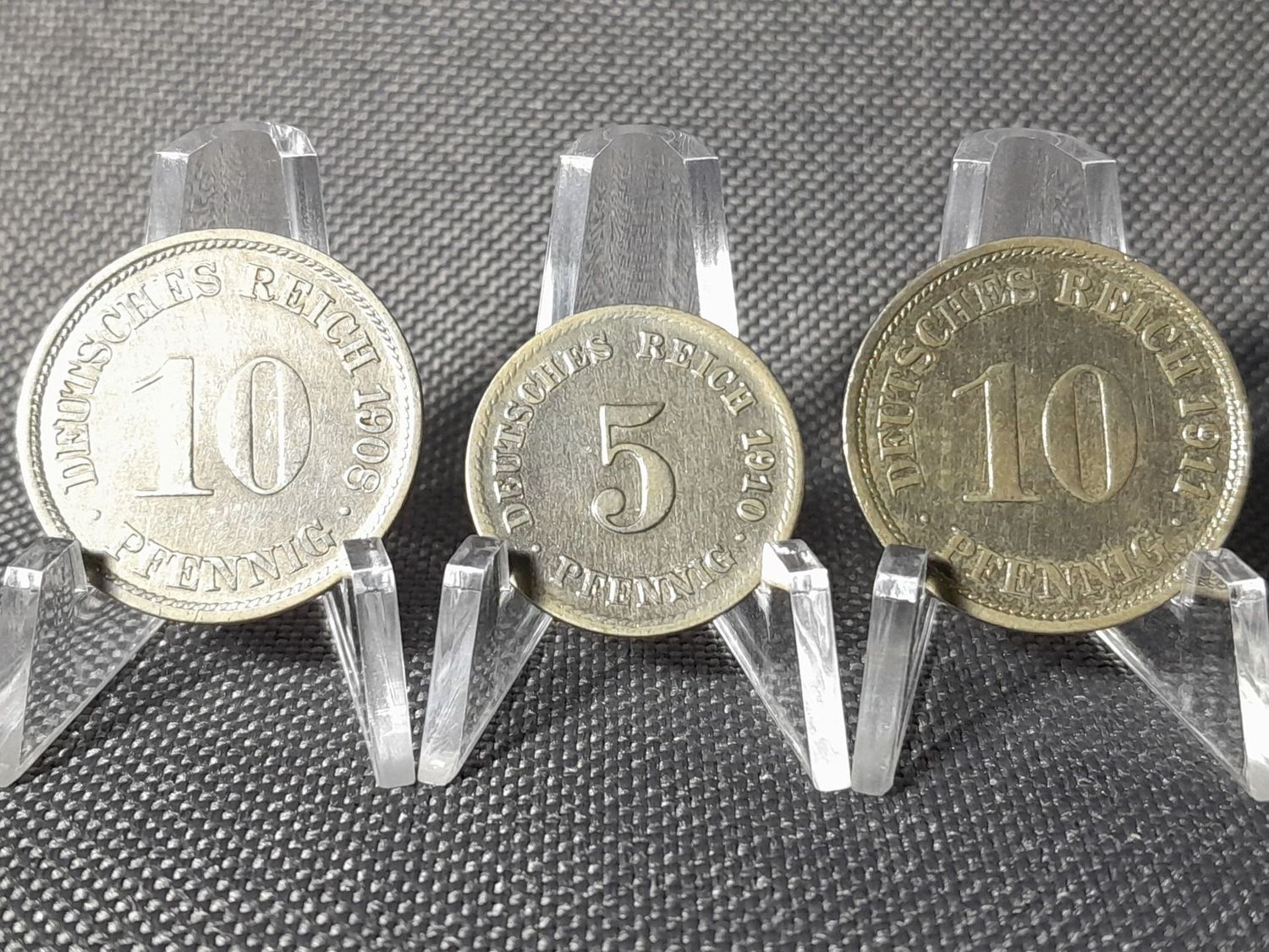 Münzen Set 1908 1910 1911 Deutsches Kaiserreich F 5 10 Pfennig Stuttgart Erhaltung! Münzen Set 1908 1910 1911 Deutsches Kaiserreich F 5 10 Pfennig Stuttgart Erhaltung!