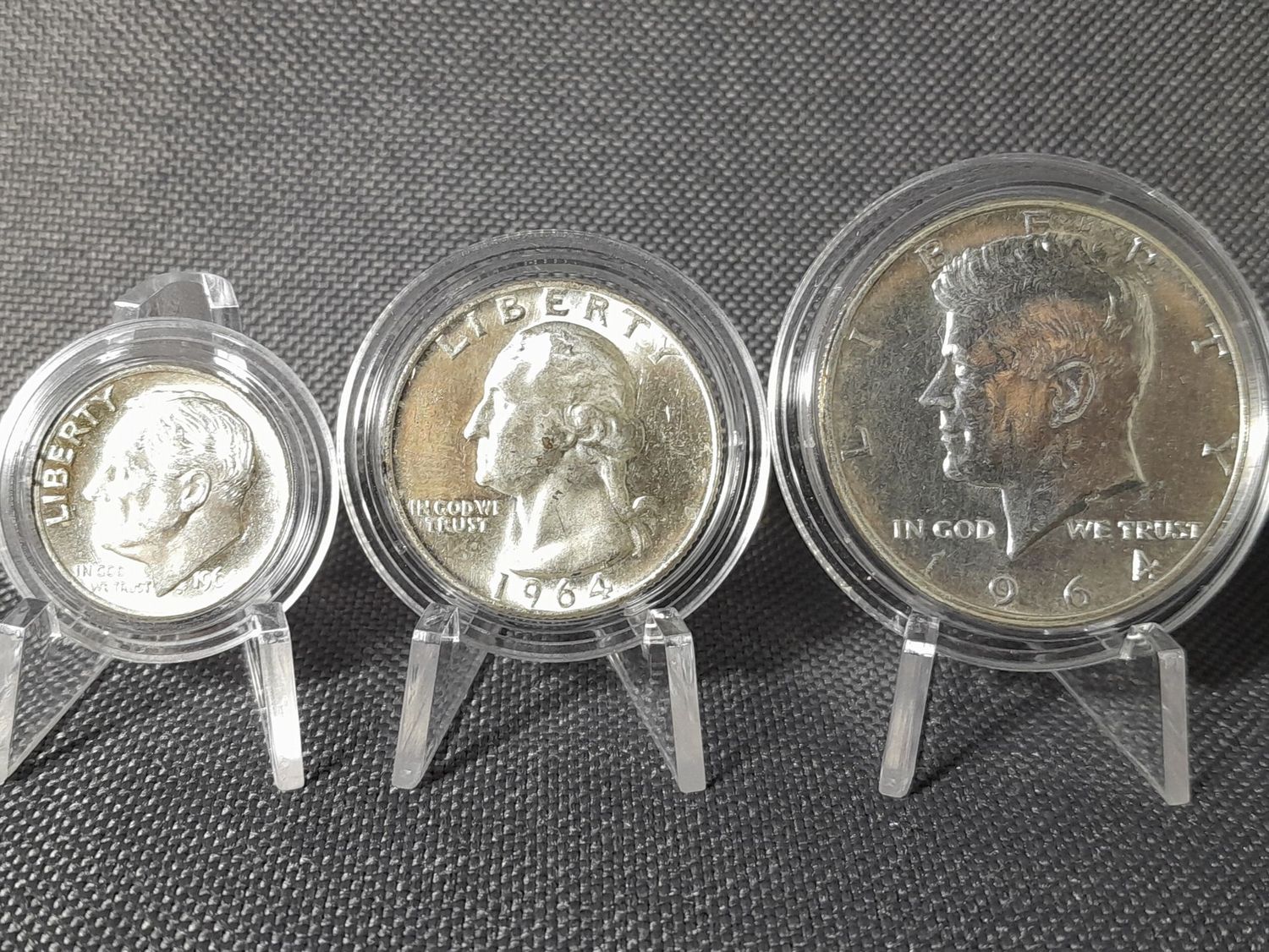 Silbermünzen Set USA 1964 10 25 50 Cents Dime Quarter Half Dollar Kennedy Silbermünzen Set USA 1964 10 25 50 Cents Dime Quarter Half Dollar Kennedy