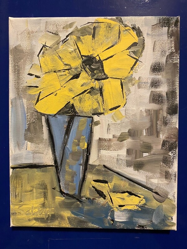 JERBEARS YELLOW FLOWER IN BLUE VASE NO4 PAINTING