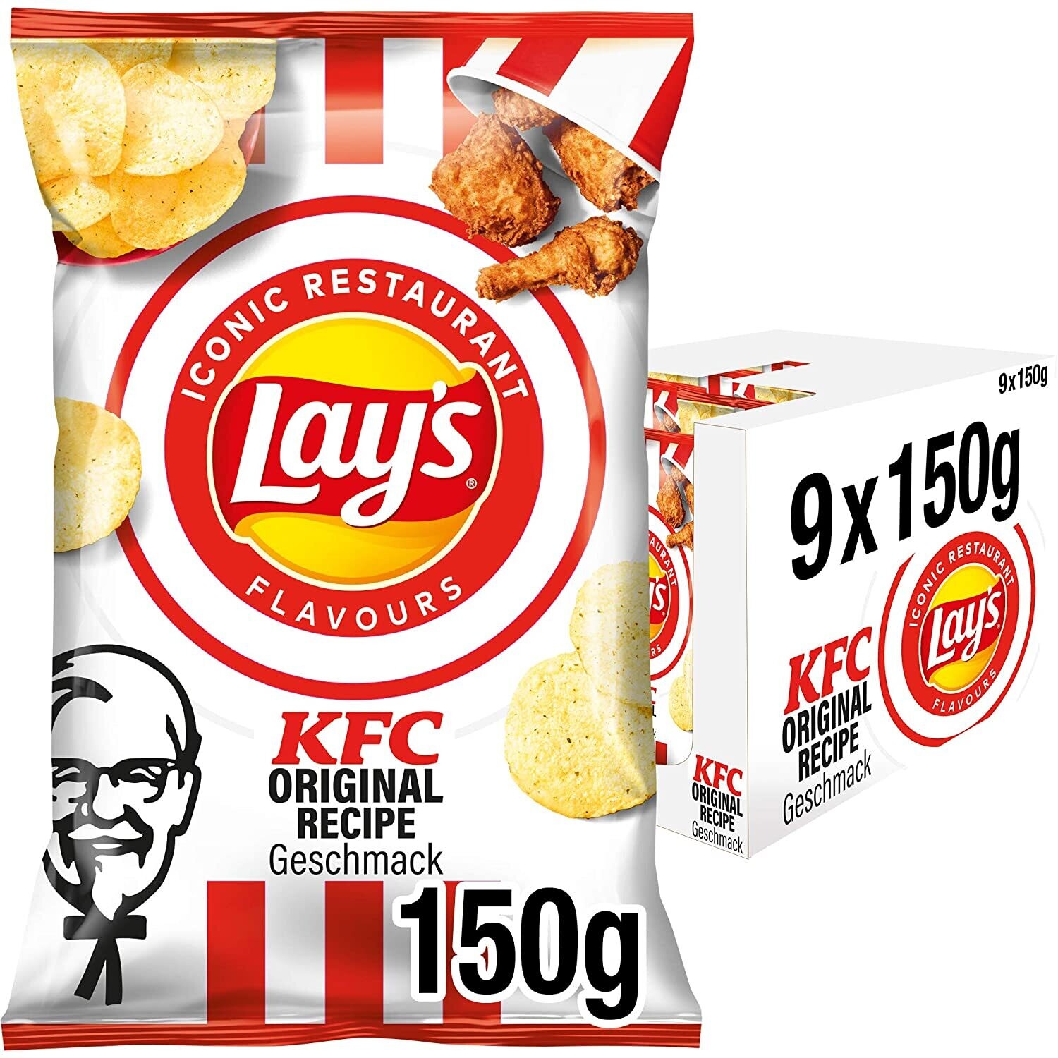 Box of Lay&#39;s KFC Original Flavour Crisps 9 x 150g
