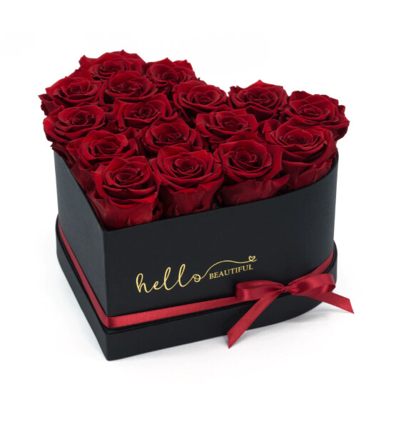 Aranjament floral cu trandafiri de sapun in cutie, Rosu/Albastru