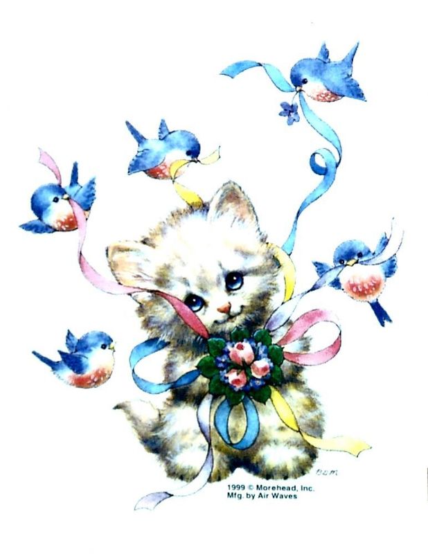 Kitten with Bluebirds T Shirt