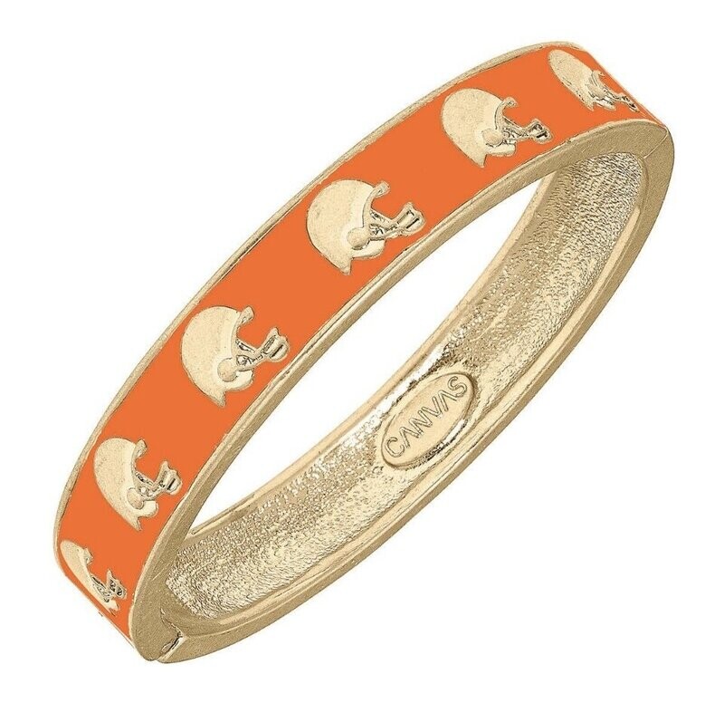 Game Day Enamel Football Helmet Hinge Bangle in Orange
