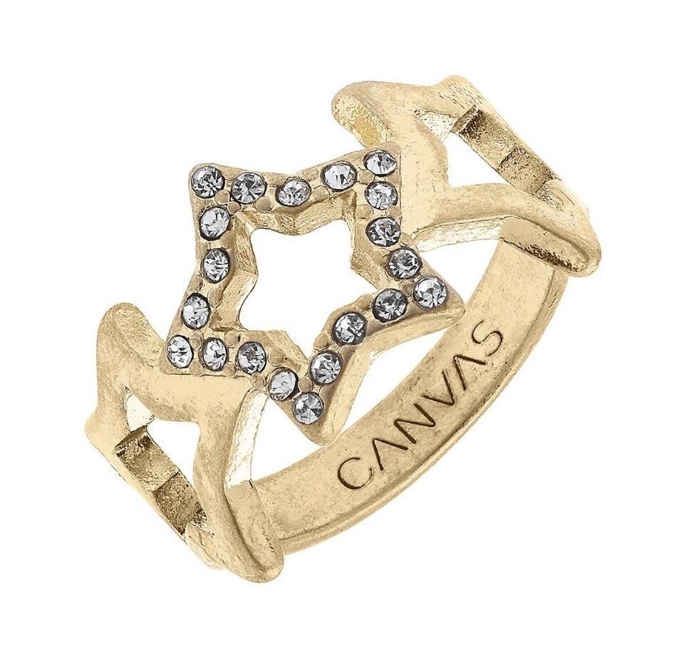 Andi Pavé Star Ring in Worn Gold