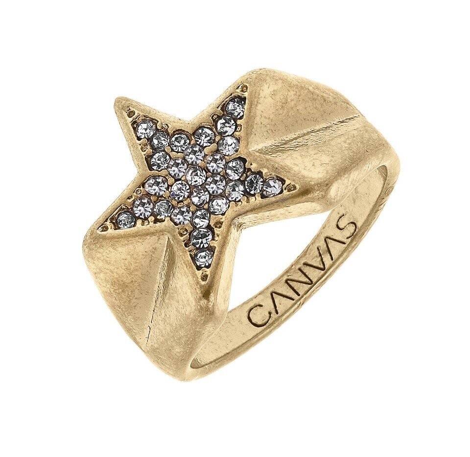 Kat's Pavé Star Ring in Worn Gold