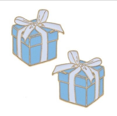 Stacie's Enamel Present Stud Earrings in Blue & White