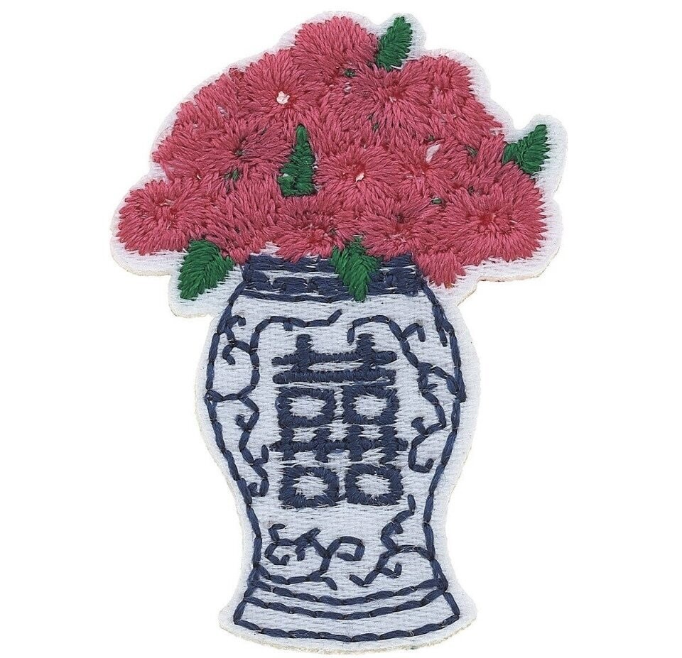 Stuck on You Small Ginger Jar with Roses Patch in Blue & Pink