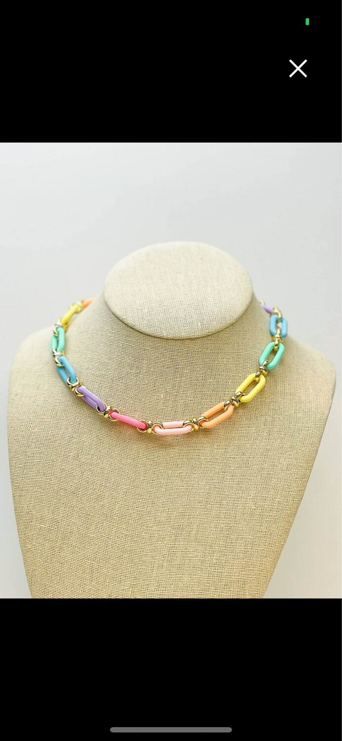 Pastel Rainbow Chunky Chain Necklace