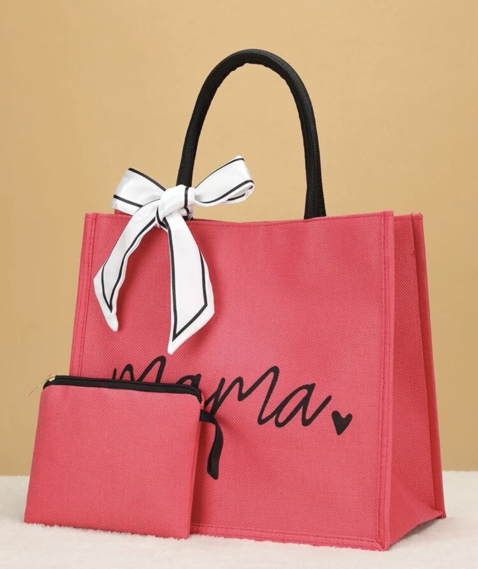 Mama Tote w/ ribbon & matching small zip pouch