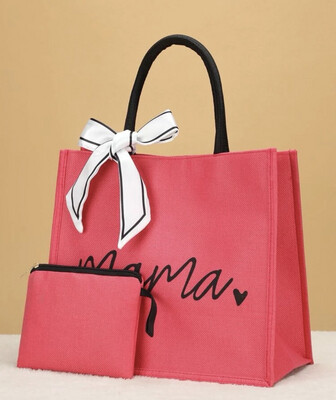 Mama Tote w/ ribbon & matching small zip pouch