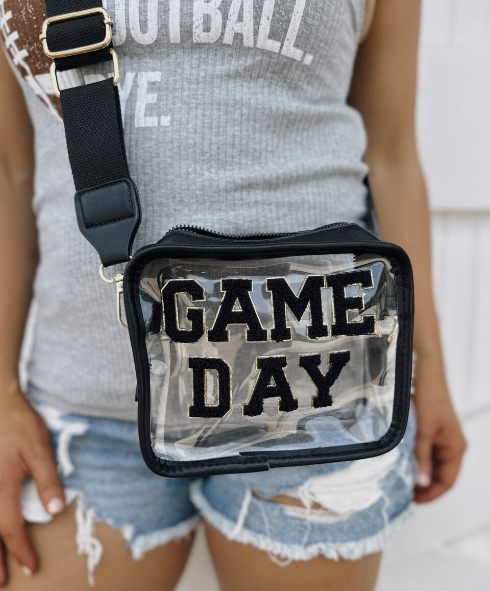 Black GAME DAY Chenille-Patch Stadium-Approved Clear Purse