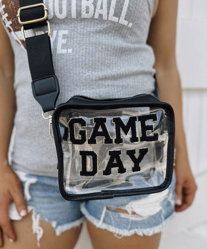 Black GAME DAY Chenille-Patch Stadium-Approved Clear Purse