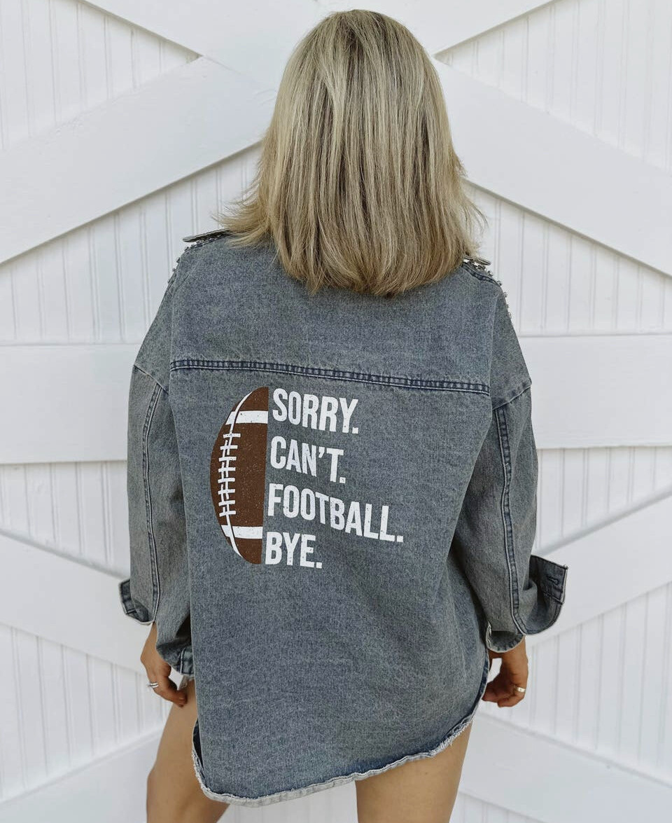 Studded "Sorry Can’t Football Bye" Oversized Jacket