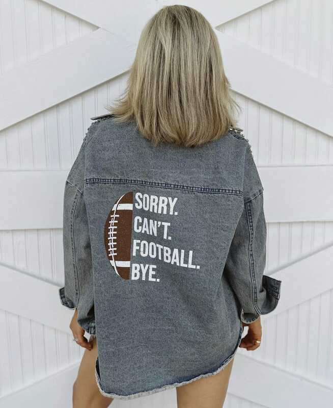 Studded "Sorry Can’t Football Bye" Oversized Jacket