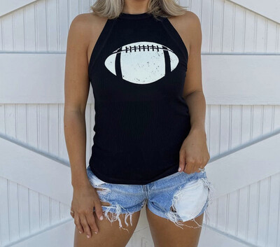 Distressed Football Black
Mock Neck Tank