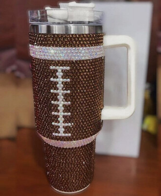 Brown Crystal Football "Blinged Out" 40 oz. Tumbler