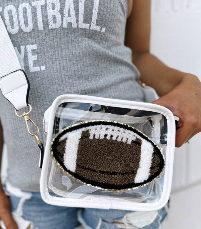 White Football Chenille-Patch Stadium-Approved Clear Purse