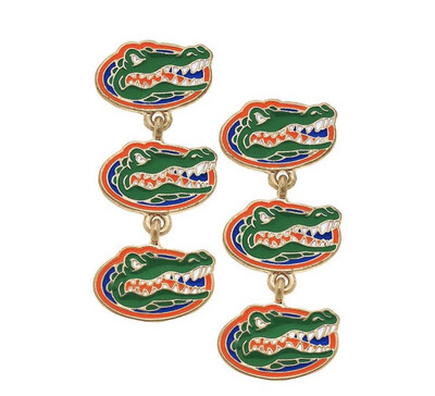 Florida Gators Triple Drop
Enamel Earrings in Green/ Blue/Orange