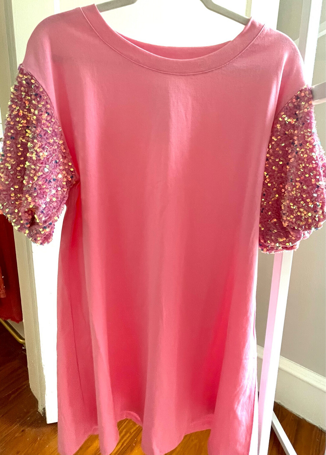 Pink Sequin Sleeve Shirt/ Dress