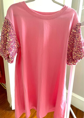 Pink Sequin Sleeve Shirt/ Dress
