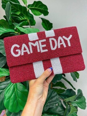 'Game Day' Clutch & Convertible Crossbody - Burgandy & White