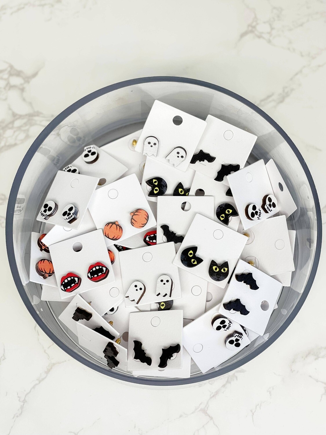 Printed Wood Halloween Stud Earrings