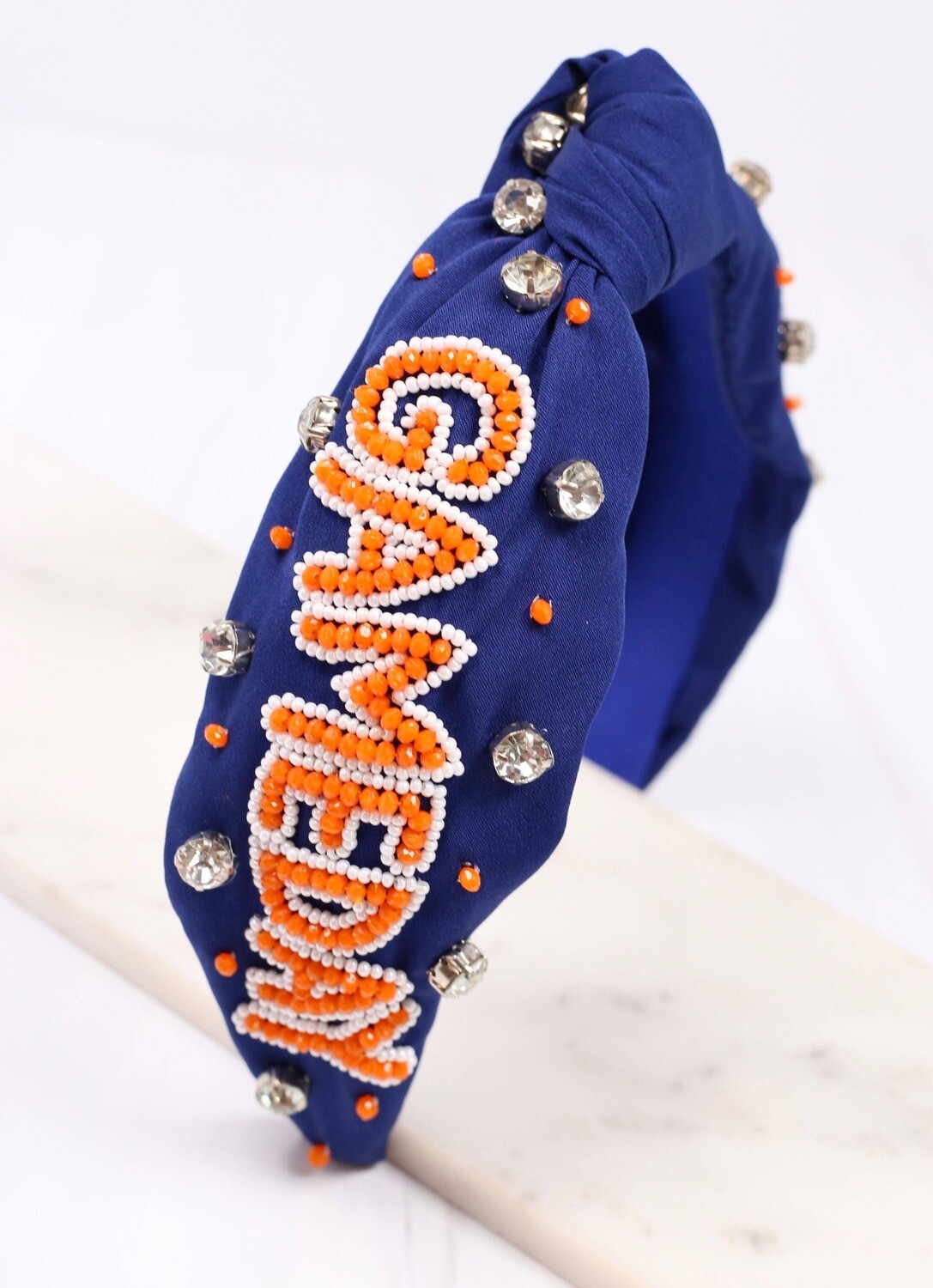 Game Day Embellished Headband Orange & Blue