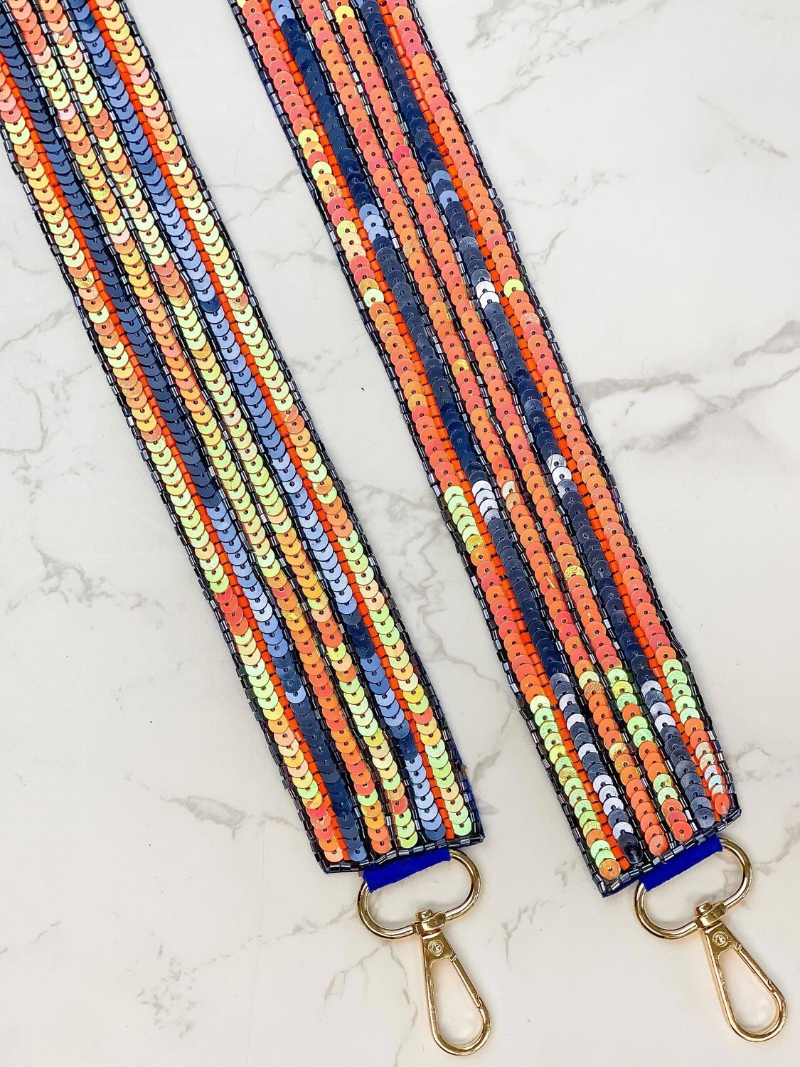 Game Day Sequin Purse Straps - Blue & Orange