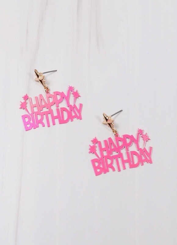 Happy Birthday Earring HOT PINK