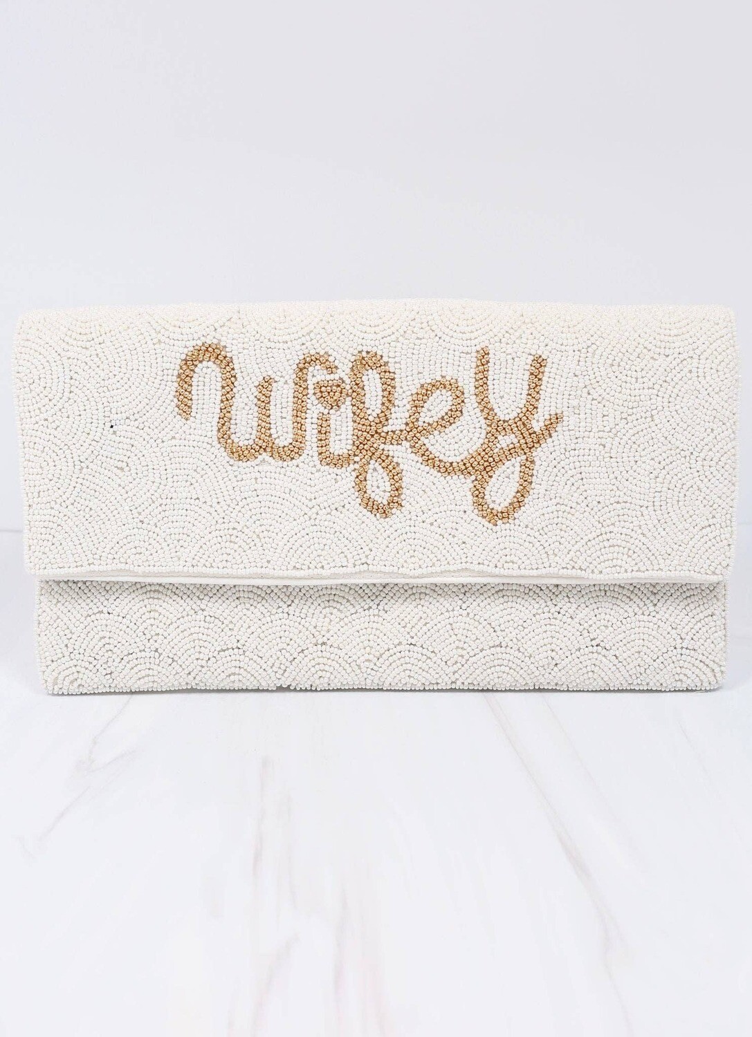 Wifey Beaded Crossbody WHITE