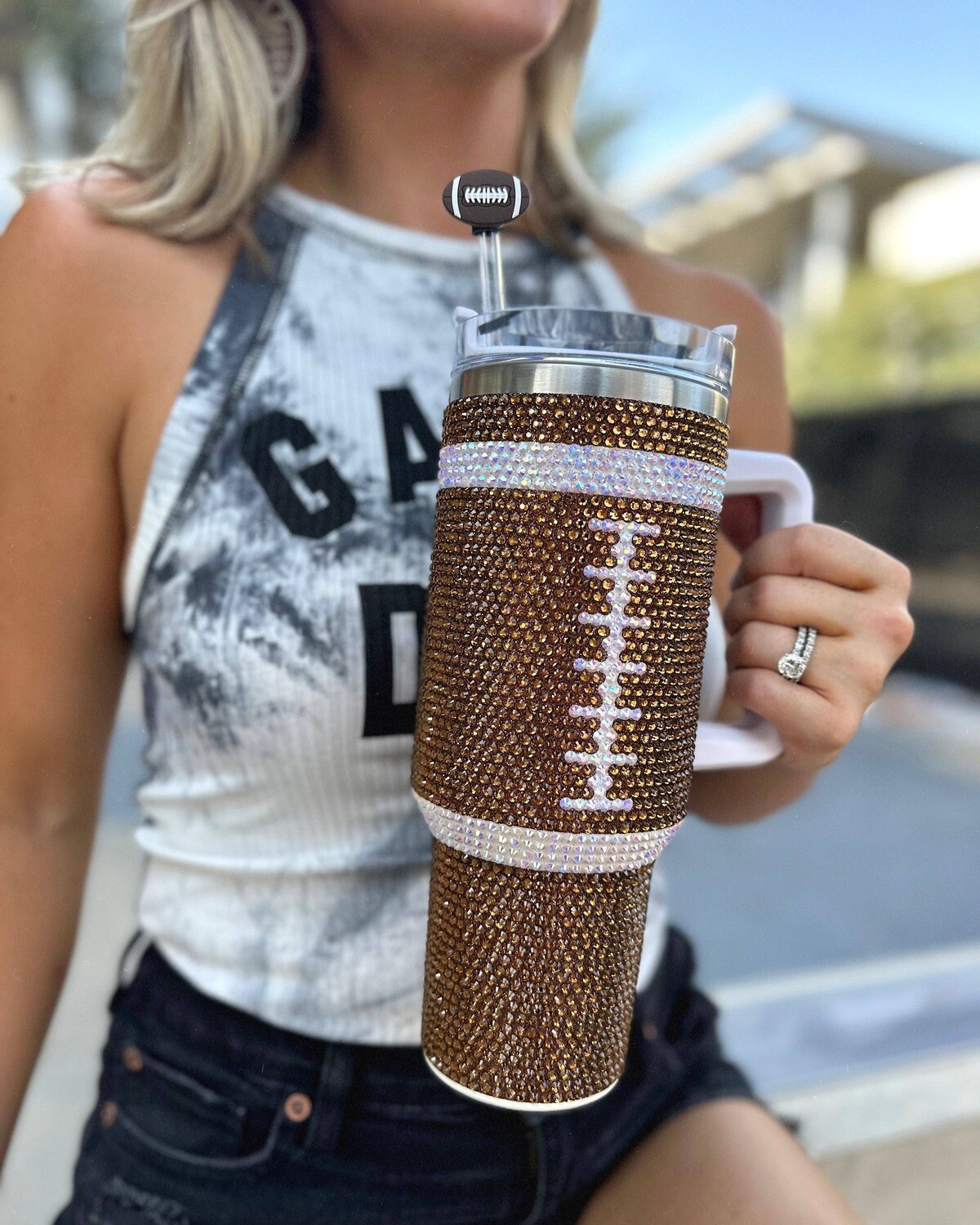 Football Tumbler Straw Topper