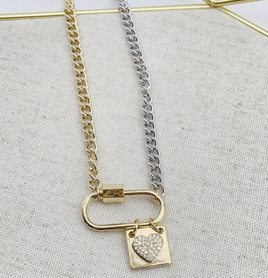 Two tone crystal Heart clip necklace