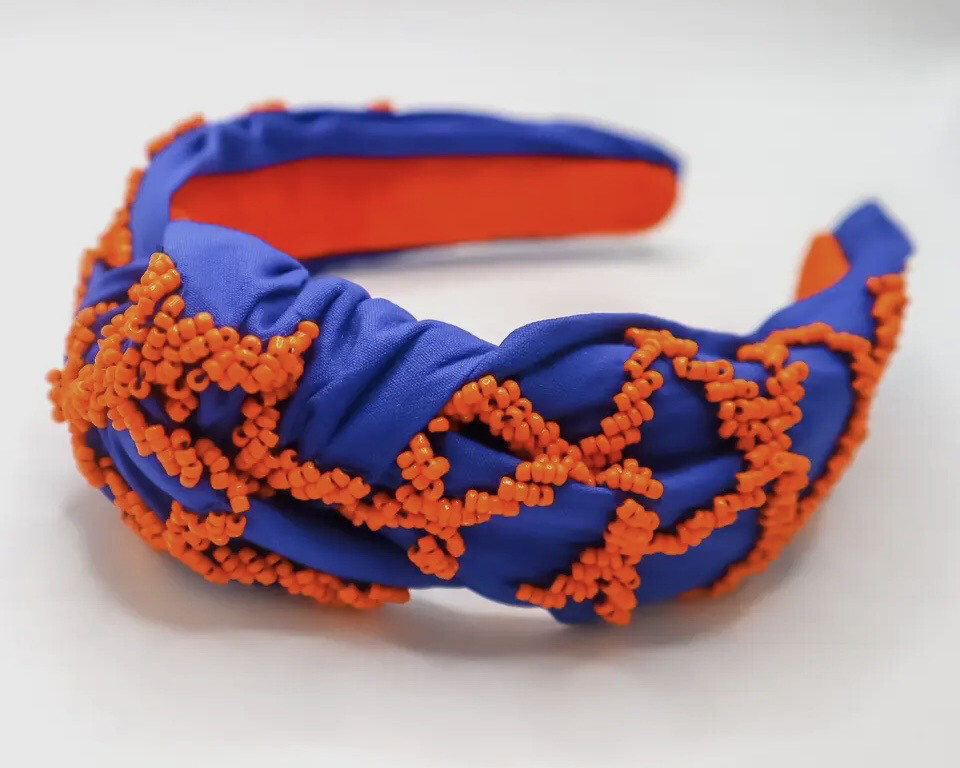 Game Day, Beaded Headband, Game Day Headband, Blue & Orange