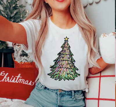 Watercolor Christmas Tree Christmas Graphic Tee