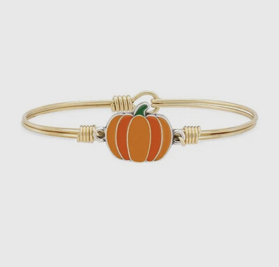 Fall Orange Pumpkin Bangle Bracelet
Brass Tone