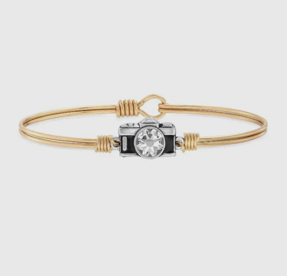 Camera Bangle Bracelet in Black/ Brass Tone