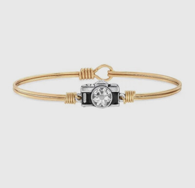 Camera Bangle Bracelet in Black/ Brass Tone