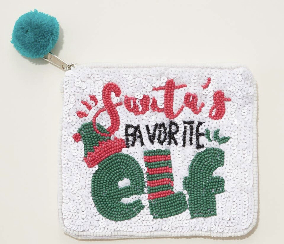 'Santa's Elf' Seed Bead Canvas Pouch