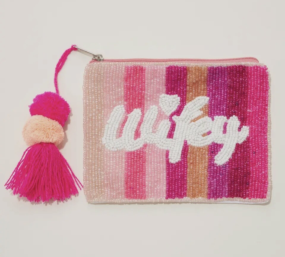 'wifey' Seed Bead Canvas Pouch with Tassel