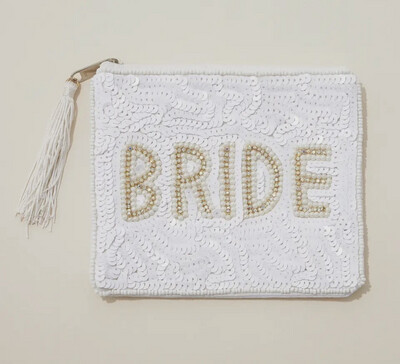 Bride Ab Stone Seed Bead Canvas Pouch with A Tassel