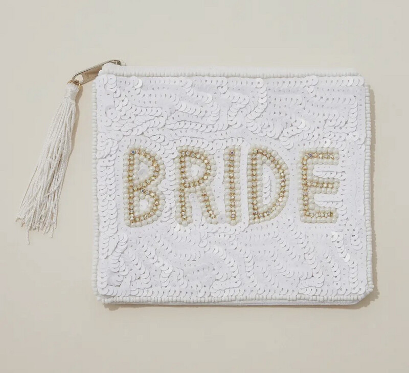 Bride Ab Stone Seed Bead Canvas Pouch with A Tassel