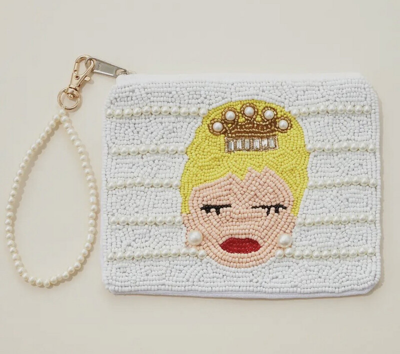 Bridal Seed Bead Canvas Pouch with a Strap YLLW hair