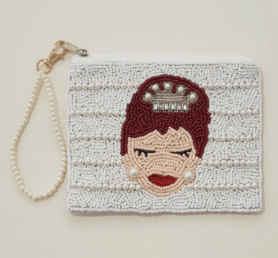 Bridal Seed Bead Canvas Pouch with a Strap BRN hair