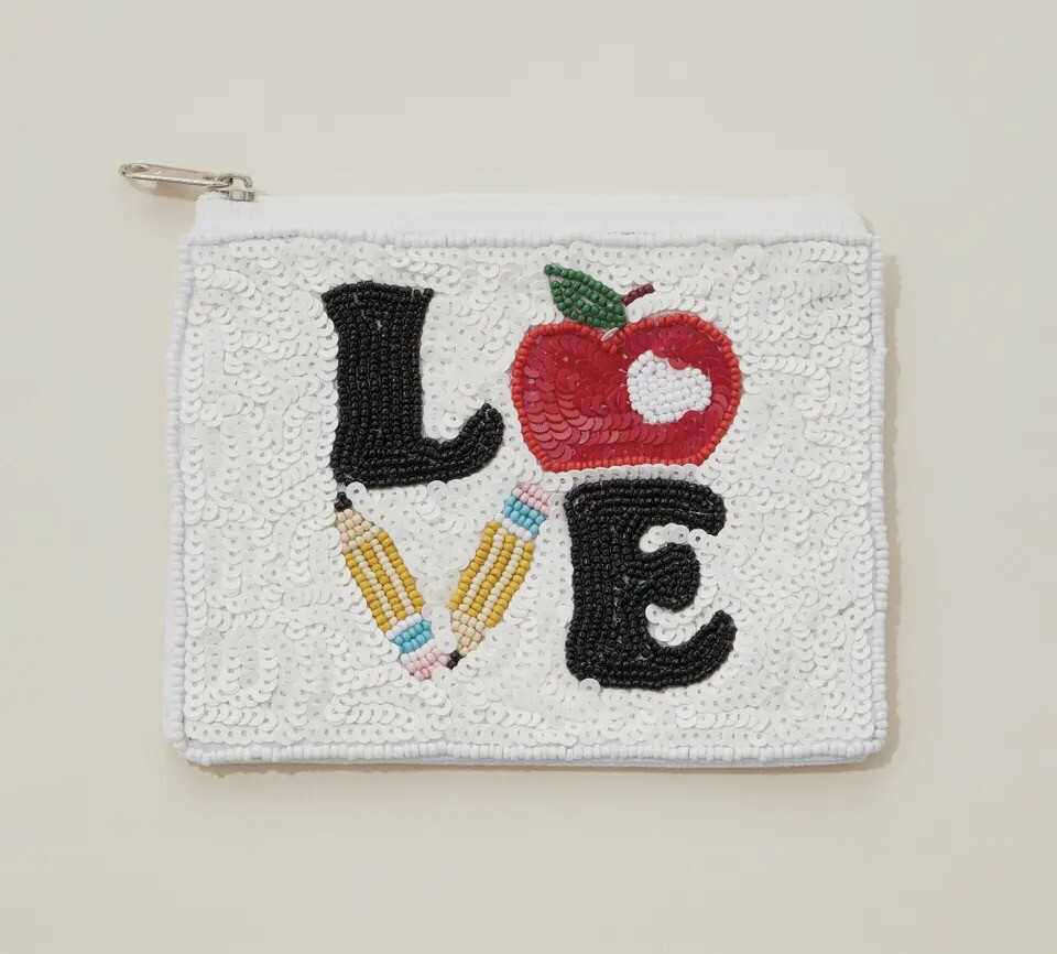 Love Teacher Seed Bead Canvas Pouch