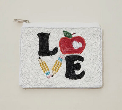 Love Teacher Seed Bead Canvas Pouch