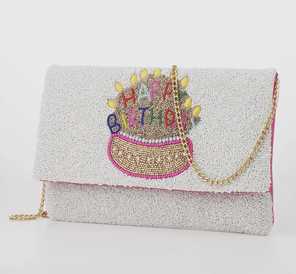 Birthday Cake Seed Beads Flap Clutch Bag