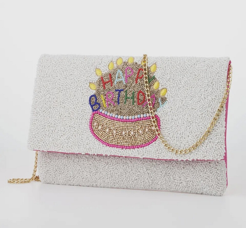 Birthday Cake Seed Beads Flap Clutch Bag