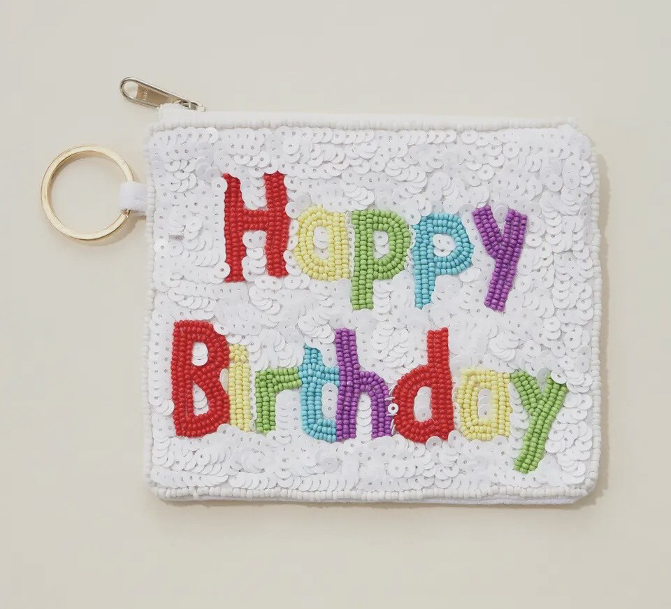 Happy Birthday Seed Bead Canvas Pouch